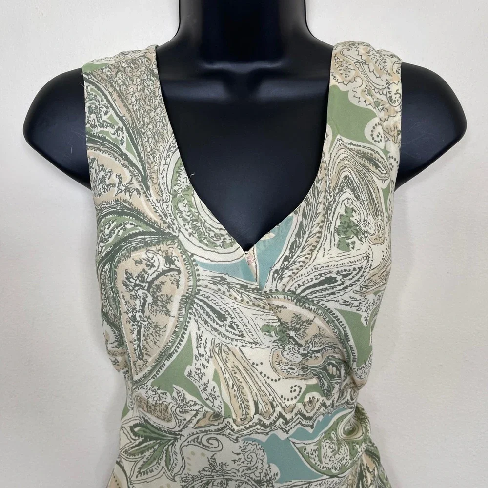 Vtg‎ Evan Picone Paisley Sleeveless Blouse 12 Green Babydoll Y2K Fairy Grunge - Picture 3 of 9